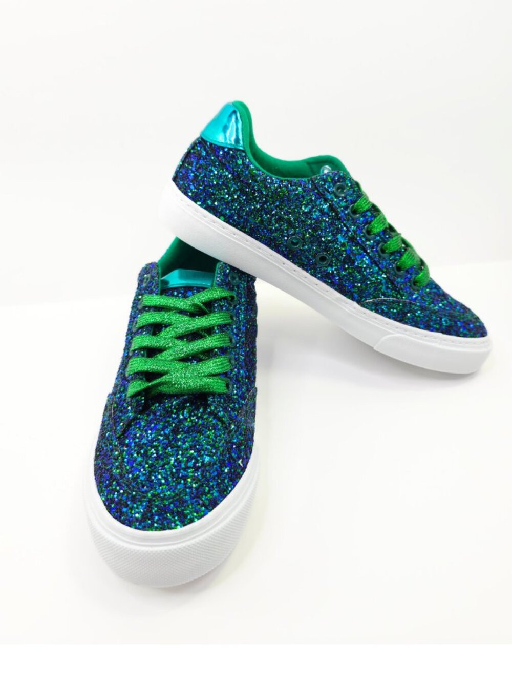 Women's Blue & Green Glitter Sneakers